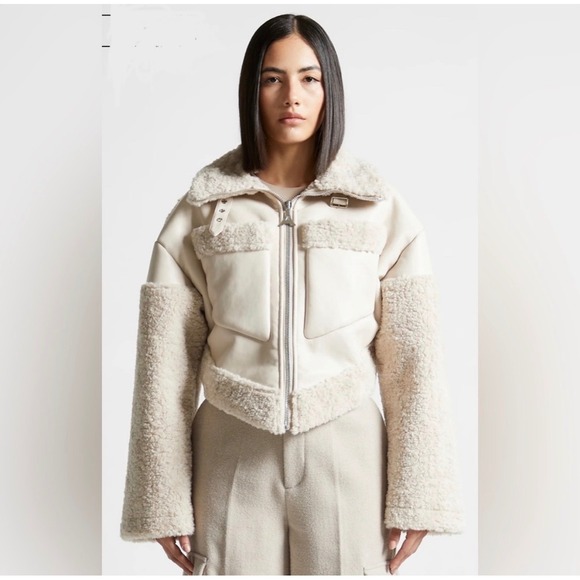 Maniere De Voir Jackets & Blazers - NWT Maniere De Voir Borg Biker Jacket Vegan Leather 6 angular hem beige casual